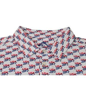 Burlebo USA All Over Print AOP Performance Polo Shirt Red White Blue Mens Medium